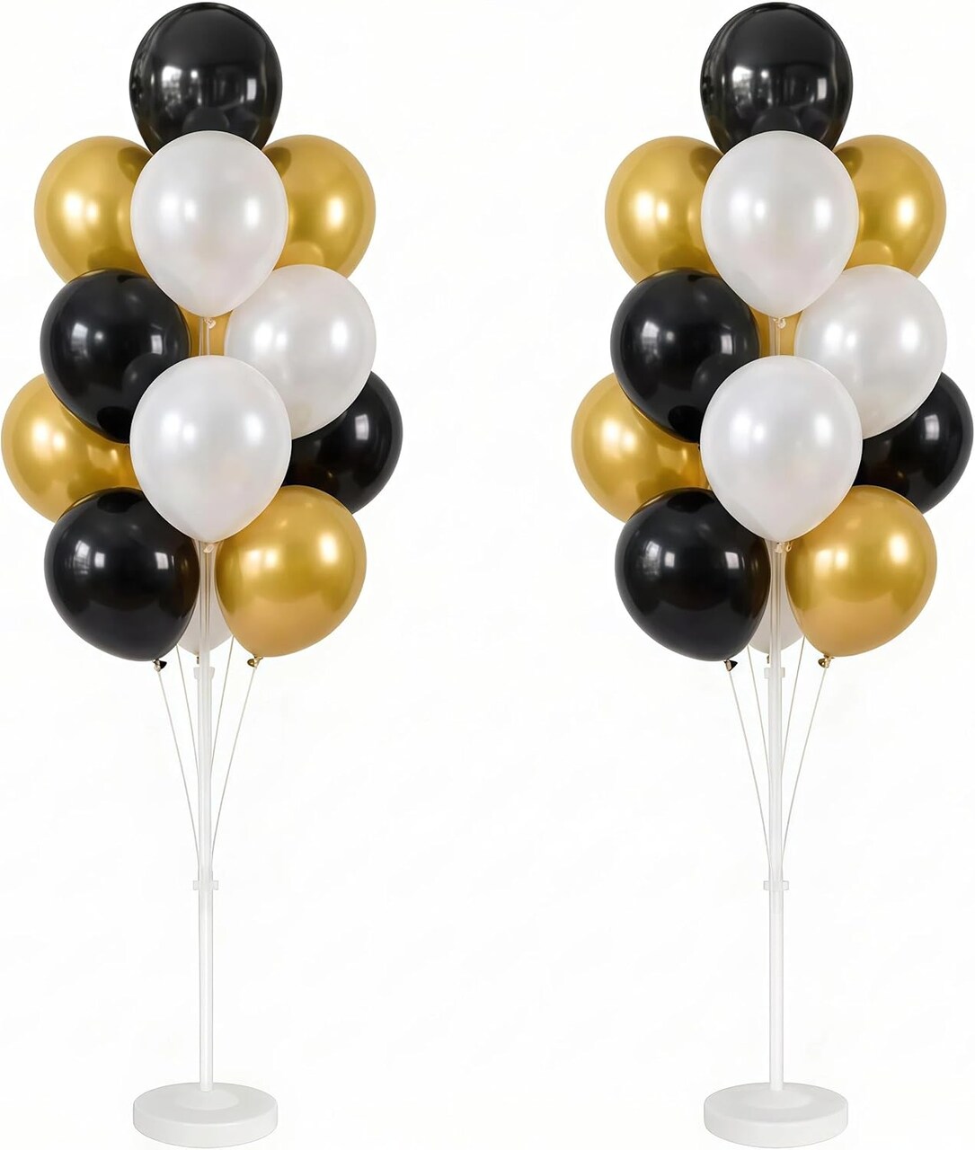 Balloon Column Kit Set of 2 with Stand and Base – 52" Balloon Tower Kit with 52 Latex Balloons (Black Gold White) for Wedding, Baby Shower, Birthday, Bachelorette Party & Event Backdrop Decorations